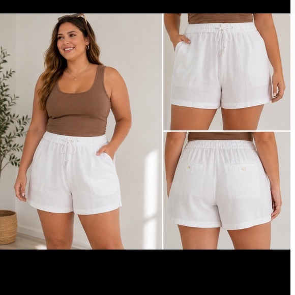 Perry Ellis Pants - Perry Ellis White Linen Blend Drawstring Shorts Womens XXL Plus Size Casual